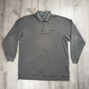 Vintage 90s Nike Long Sleeve Mesh Polo Shirt Gray Swoosh Logo Large